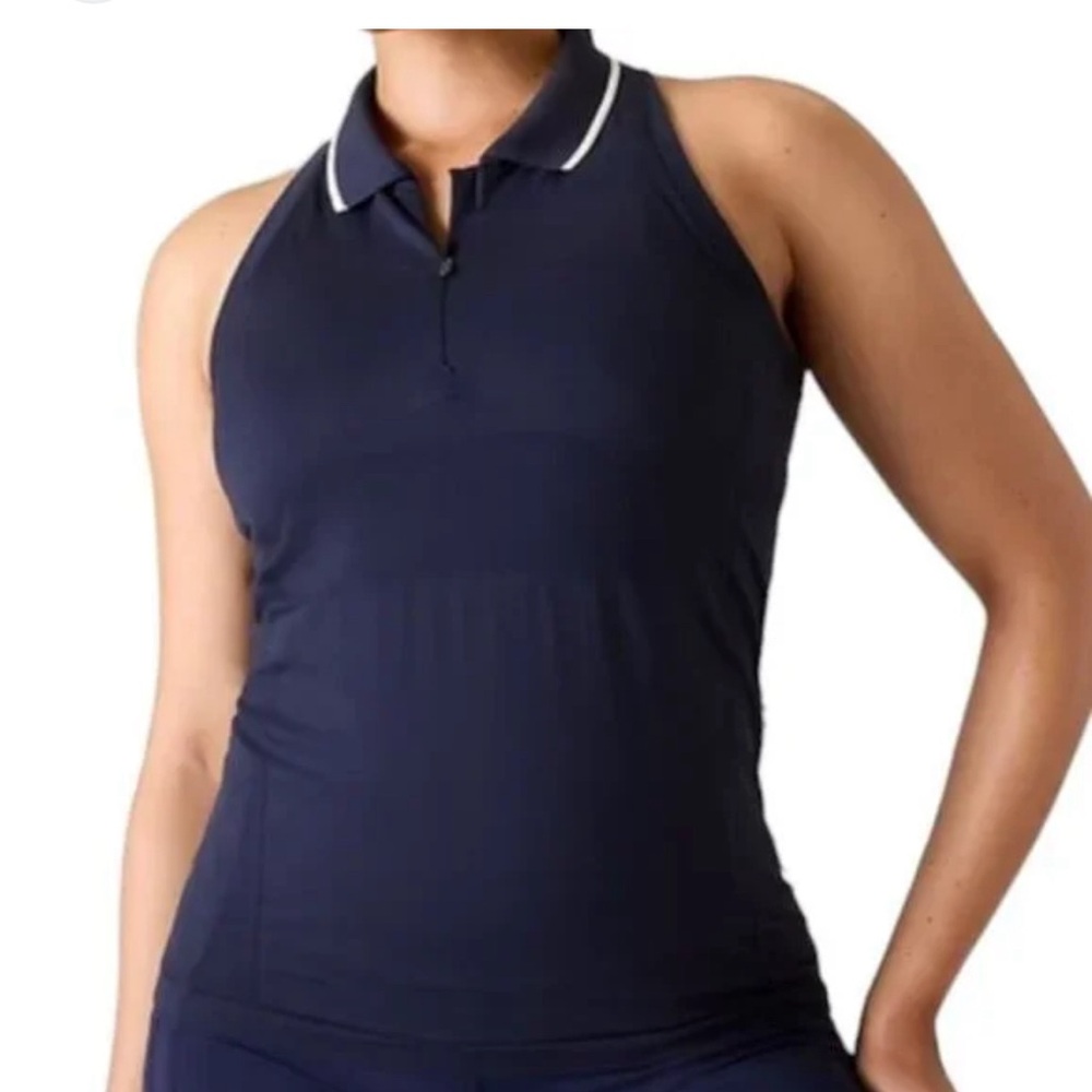 MOMENTUM SEAMLESS POLO TANK athleta navy size small